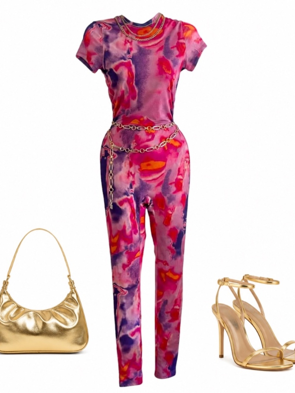 Fashion Nova Pink Abstract Print Jumpsuit Size Small